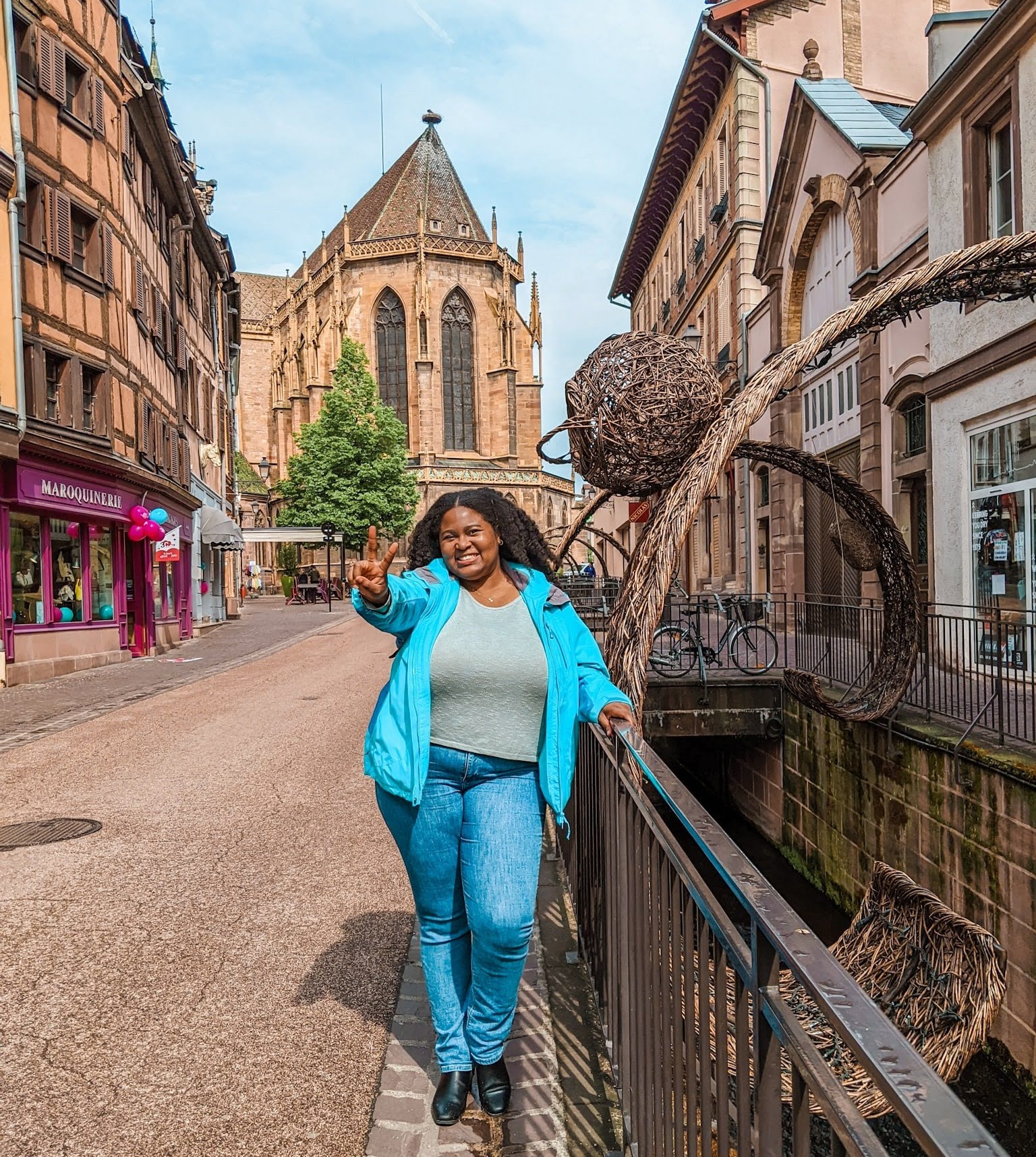 Diedre on a historic street in Colmar, France
